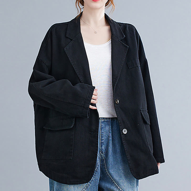 Giacca blazer in cotone a maniche lunghe con tasche, tinta unita, da donna, con Buddha Stones - image 11