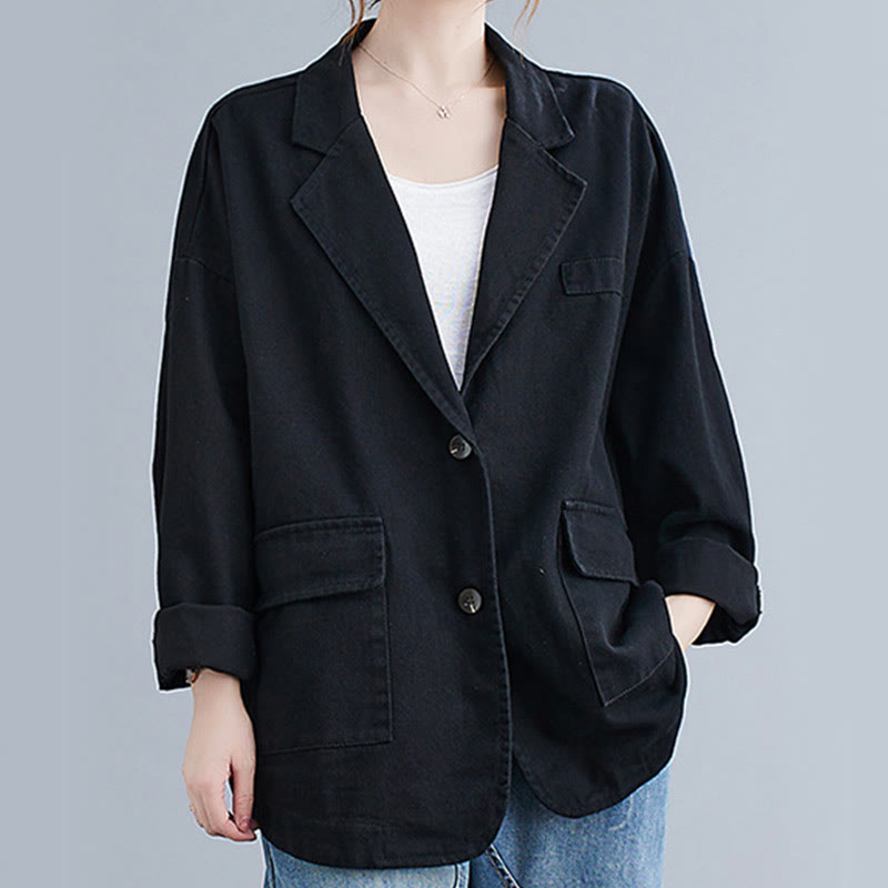 Giacca blazer in cotone a maniche lunghe con tasche, tinta unita, da donna, con Buddha Stones - Nero - US14, UK/AU18, EU46 (2XL) - image 10