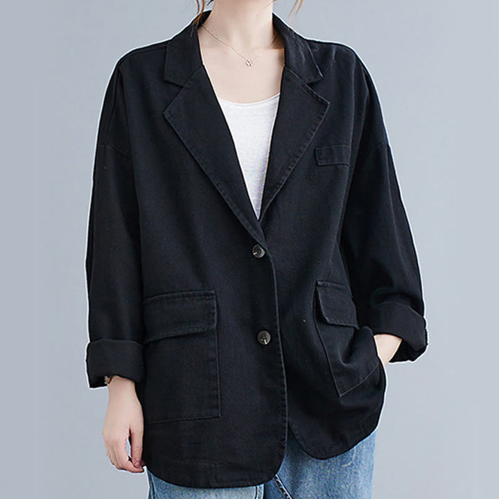 Giacca blazer in cotone a maniche lunghe con tasche, tinta unita, da donna, con Buddha Stones - Nero - US14, UK/AU18, EU46 (2XL) - image 10