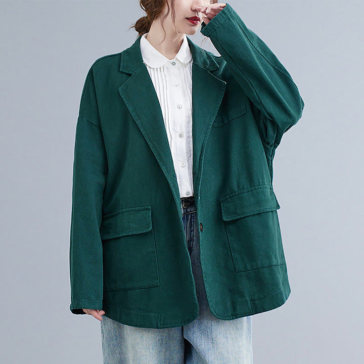Giacca blazer in cotone a maniche lunghe con tasche, tinta unita, da donna, con Buddha Stones - image 19