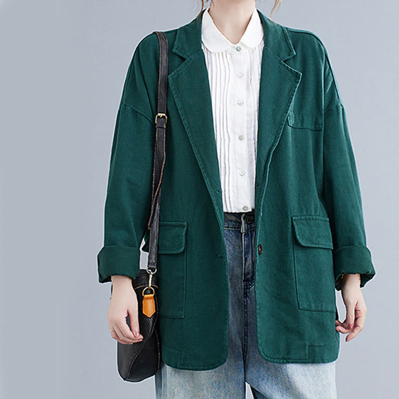 Giacca blazer in cotone a maniche lunghe con tasche, tinta unita, da donna, con Buddha Stones - image 17