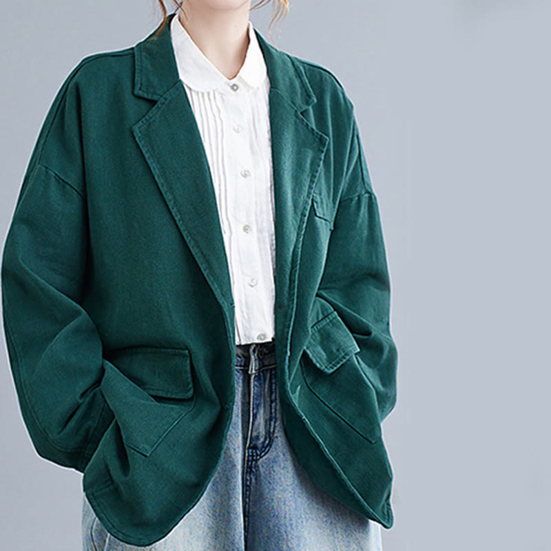 Giacca blazer in cotone a maniche lunghe con tasche, tinta unita, da donna, con Buddha Stones - image 18