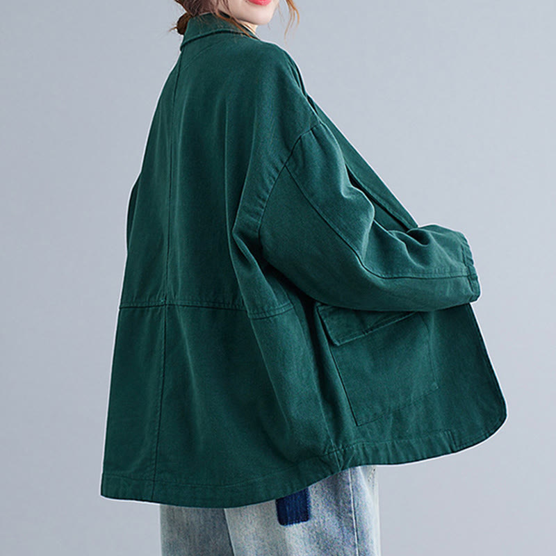 Giacca blazer in cotone a maniche lunghe con tasche, tinta unita, da donna, con Buddha Stones - image 20