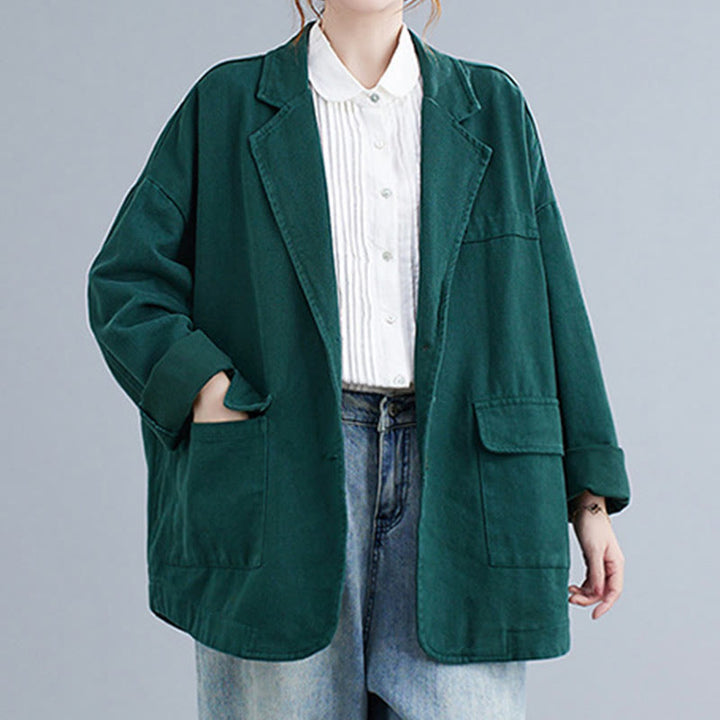 Giacca blazer in cotone a maniche lunghe con tasche, tinta unita, da donna, con Buddha Stones - image 16