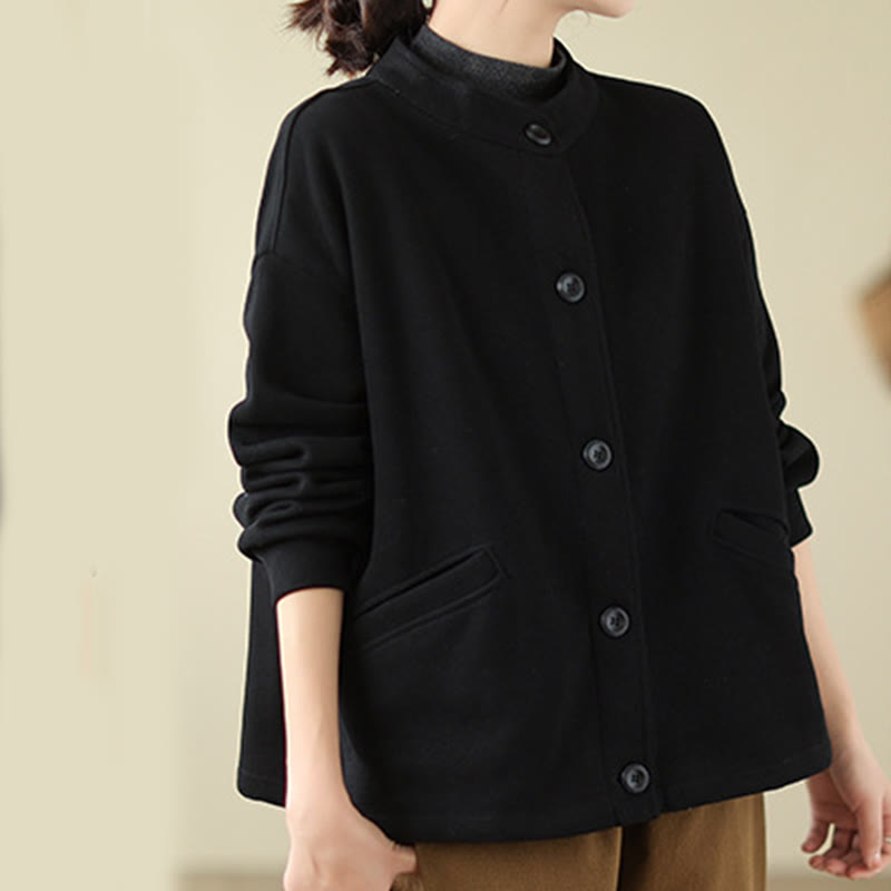 Giacca a maniche lunghe da donna con tasche e tinta unita Buddha Stones - image 3