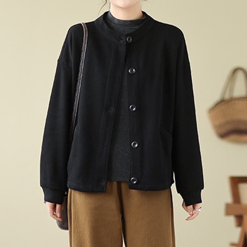 Giacca da donna in cotone a maniche lunghe con tasche e motivo Buddha Stones tinta unita - image 1