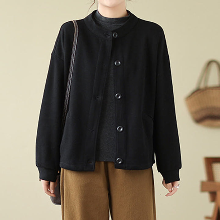 Giacca da donna in cotone a maniche lunghe con tasche e motivo Buddha Stones tinta unita - image 1