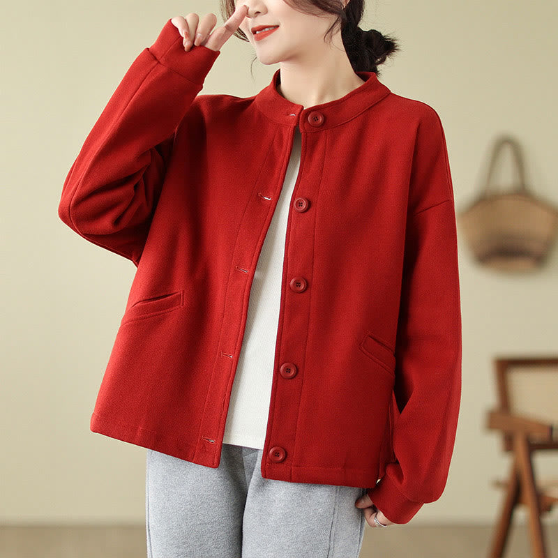 Giacca da donna in cotone a maniche lunghe con tasche e motivo Buddha Stones tinta unita - image 9