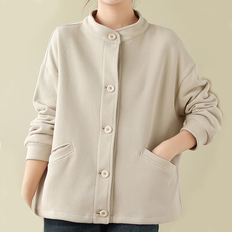 Giacca da donna in cotone a maniche lunghe con tasche e motivo Buddha Stones tinta unita - Bianco antico - US14, UK/AU18, EU46 (2XL) - image 13