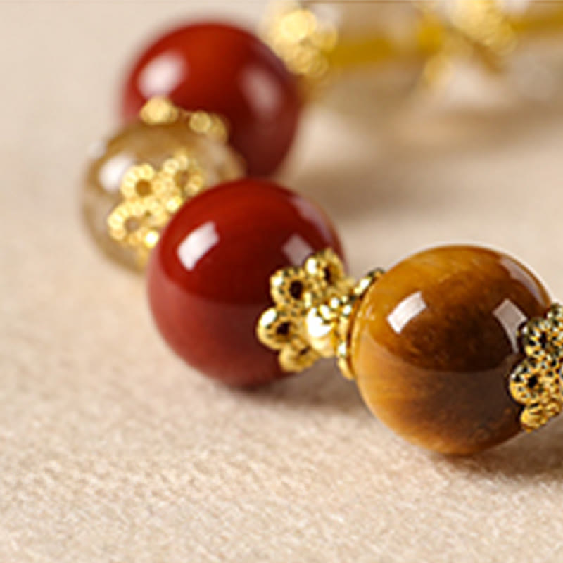 Bracciale della ricchezza con perle di occhio di tigre, quarzo rutilato dorato naturale Buddha Stones - image 12