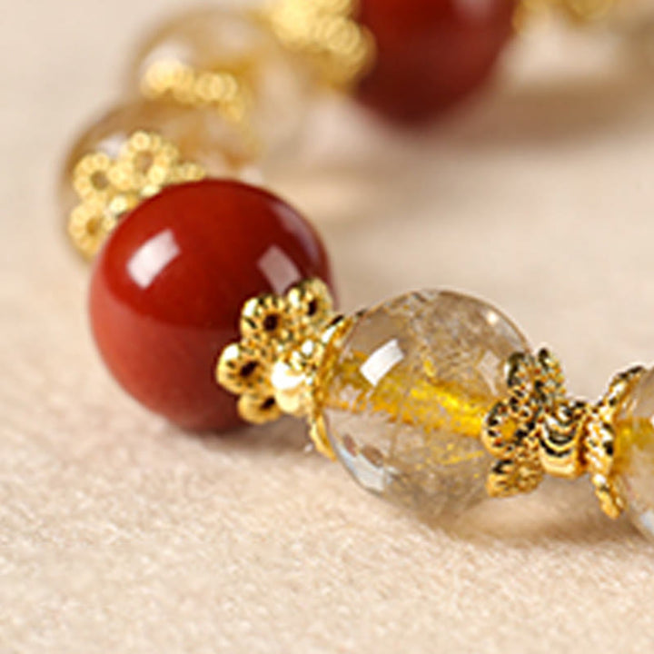 Bracciale della ricchezza con perle di occhio di tigre, quarzo rutilato dorato naturale Buddha Stones - image 13