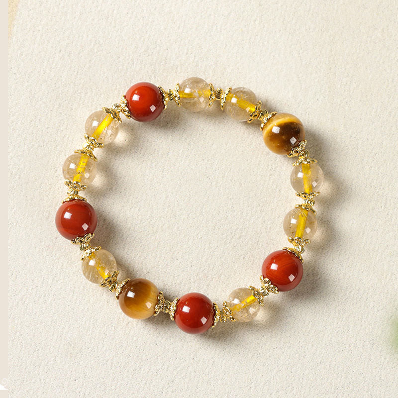 Bracciale della ricchezza con perle di occhio di tigre, quarzo rutilato dorato naturale Buddha Stones - image 6
