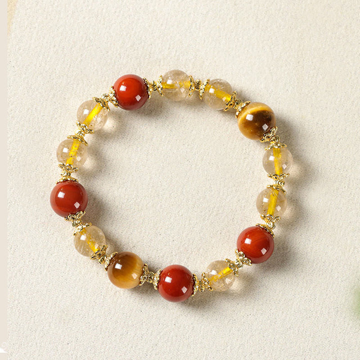 Bracciale della ricchezza con perle di occhio di tigre, quarzo rutilato dorato naturale Buddha Stones - image 6