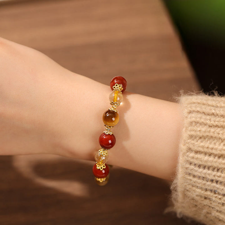 Bracciale della ricchezza con perle di occhio di tigre, quarzo rutilato dorato naturale Buddha Stones - image 4