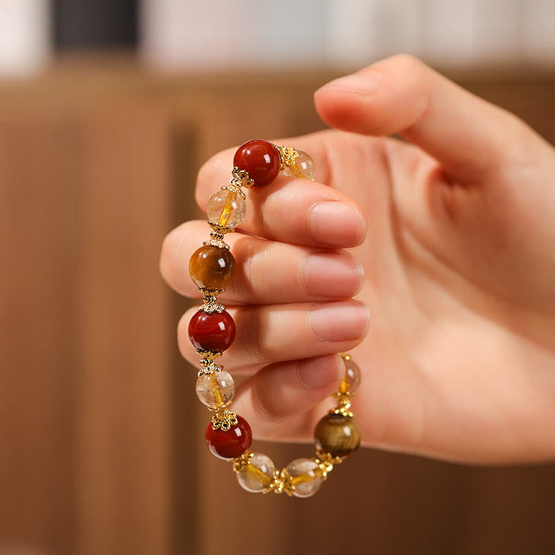 Bracciale della ricchezza con perle di occhio di tigre, quarzo rutilato dorato naturale Buddha Stones - image 3