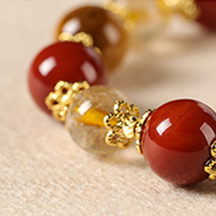 Bracciale della ricchezza con perle di occhio di tigre, quarzo rutilato dorato naturale Buddha Stones - image 11