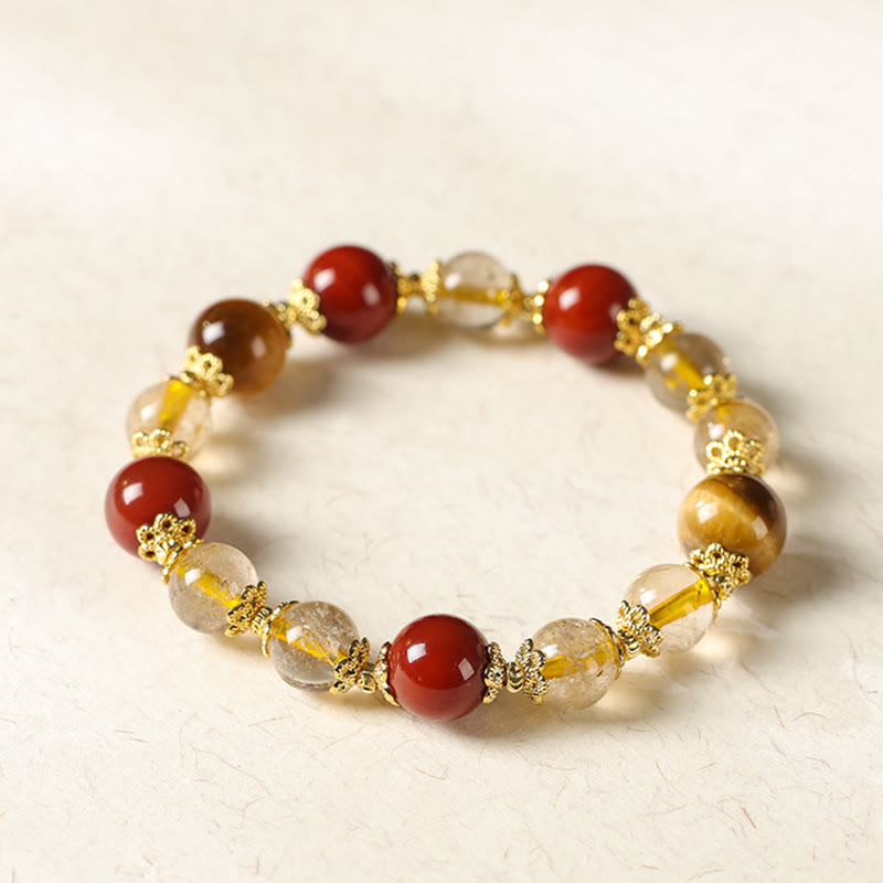 Bracciale della ricchezza con perle di occhio di tigre, quarzo rutilato dorato naturale Buddha Stones - image 7