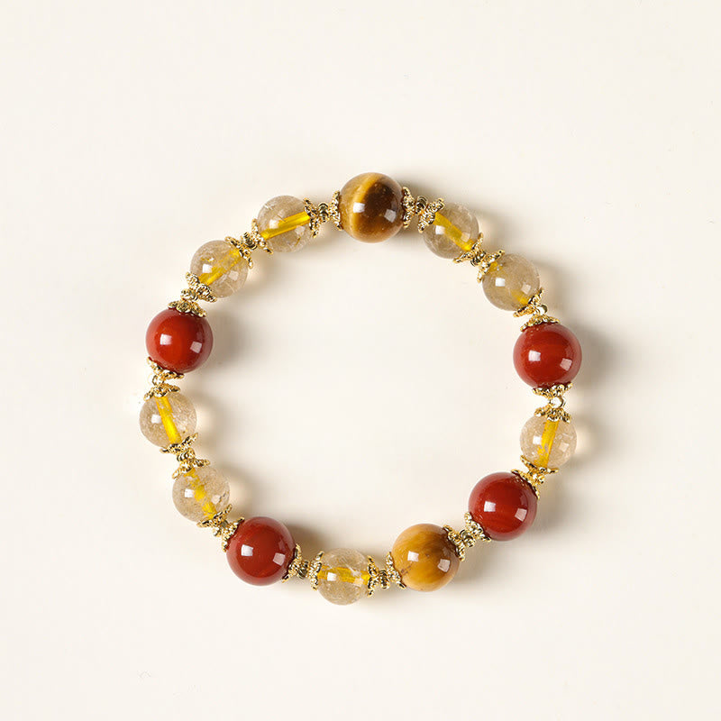 Bracciale della ricchezza con perle di occhio di tigre, quarzo rutilato dorato naturale Buddha Stones - image 8