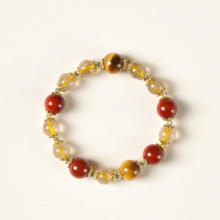Bracciale della ricchezza con perle di occhio di tigre, quarzo rutilato dorato naturale Buddha Stones - image 8