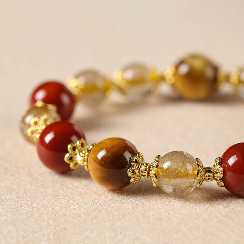 Bracciale della ricchezza con perle di occhio di tigre, quarzo rutilato dorato naturale Buddha Stones - image 10