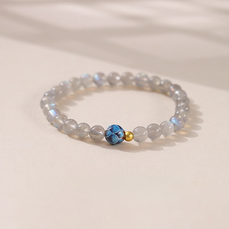 Braccialetto di charme Buddha Stones Natural Moonstone Lotus Love - Pietra di luna e loto (circonferenza del polso: 15-16 cm) - image 0