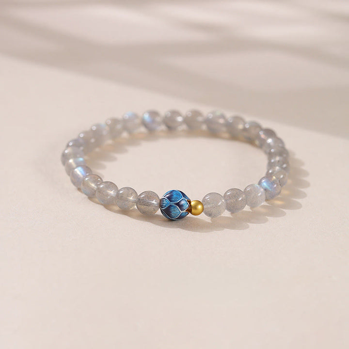 Braccialetto di charme Buddha Stones Natural Moonstone Lotus Love - Pietra di luna e loto (circonferenza del polso: 15-16 cm) - image 0