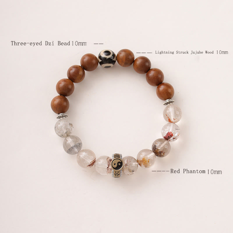 Braccialetto di protezione Yin Yang fantasma rosso Buddha Stones Lightning Struck Wood - image 2