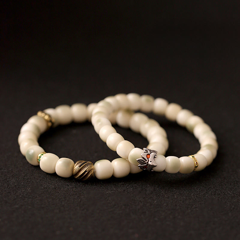 Braccialetto della saggezza Garuda in ottone e rame martellato con semi di Bodhi e pietre Buddha Stones - image 12