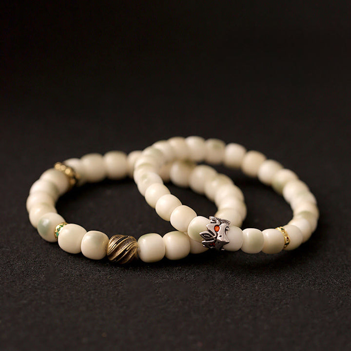 Braccialetto della saggezza Garuda in ottone e rame martellato con semi di Bodhi e pietre Buddha Stones - image 12