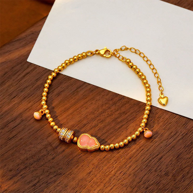 Bracciale della ricchezza con perline di zucca placcate in rame e ottone Buddha Stones - Ottone placcato in rame e oro 24k (circonferenza del polso: 20-25 cm) - image 0