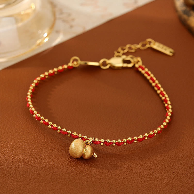 Bracciale Buddha Stones in corda rossa, rame e ottone, zucca, forza e ricchezza - Corda rossa e ottone ramato (circonferenza del polso: 20-25 cm) - image 0
