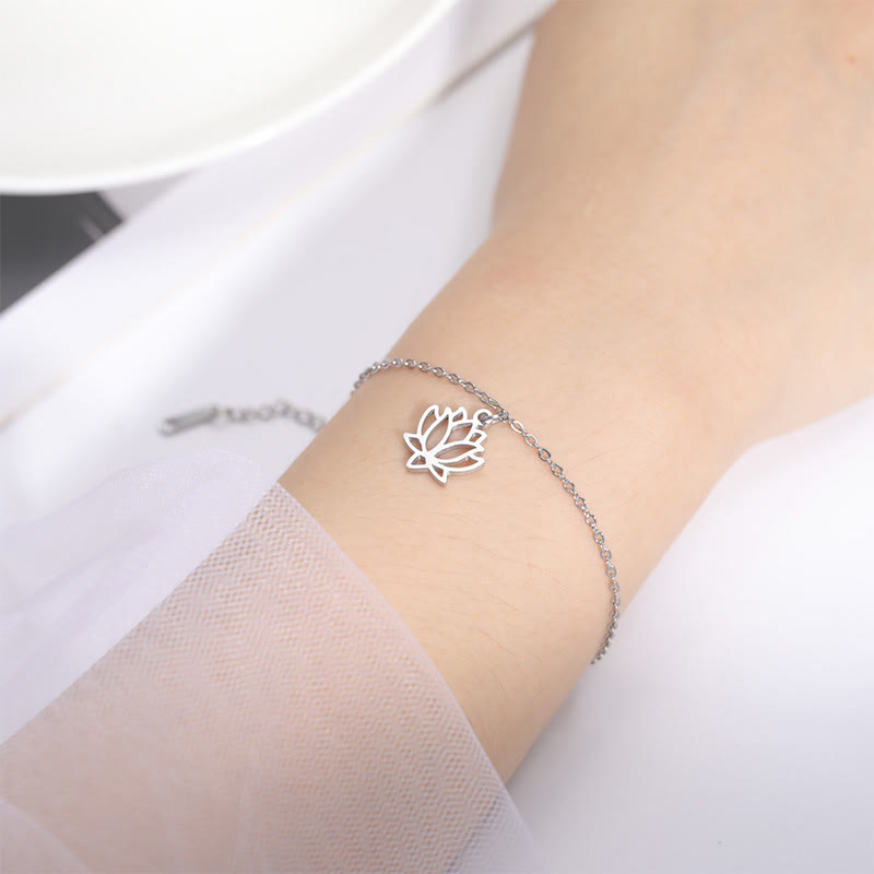 Bracciale dell'illuminazione in acciaio e titanio con motivo a loto Buddha Stones - image 1