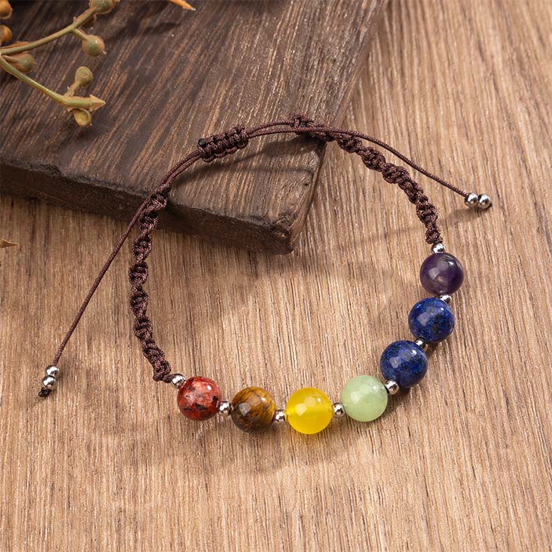Braccialetto di corda del coraggio con Buddha Stones, cristalli naturali vari, occhio di tigre, ametista - image 1