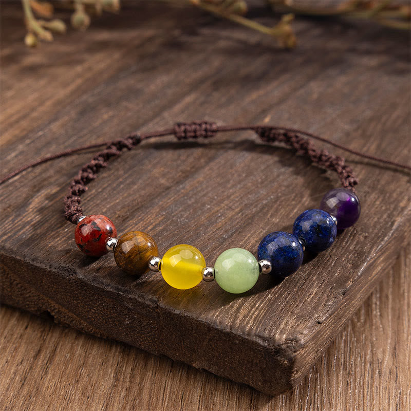 Braccialetto di corda del coraggio con Buddha Stones, cristalli naturali vari, occhio di tigre, ametista - image 2