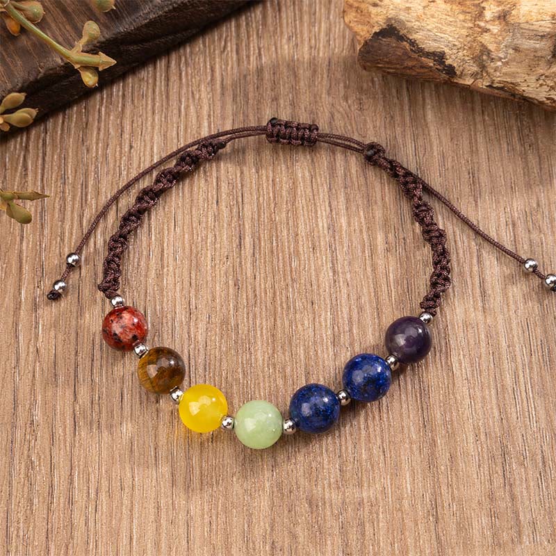 Braccialetto di corda del coraggio con Buddha Stones, cristalli naturali vari, occhio di tigre, ametista - image 3