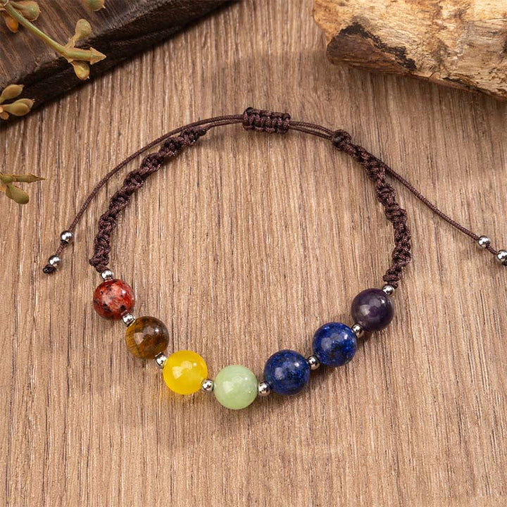 Braccialetto di corda del coraggio con Buddha Stones, cristalli naturali vari, occhio di tigre, ametista - image 3