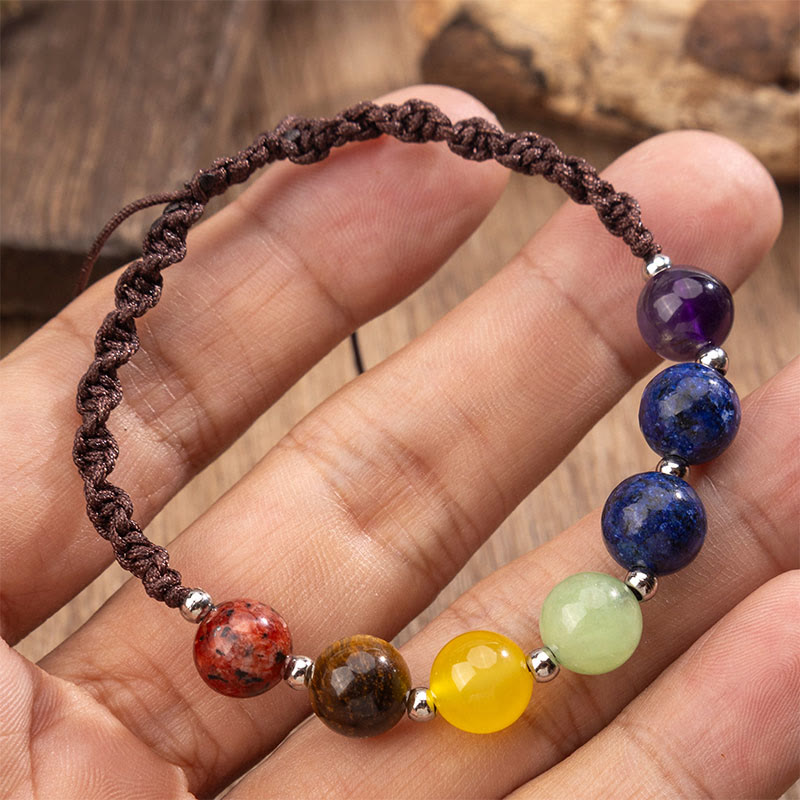 Braccialetto di corda del coraggio con Buddha Stones, cristalli naturali vari, occhio di tigre, ametista - image 4