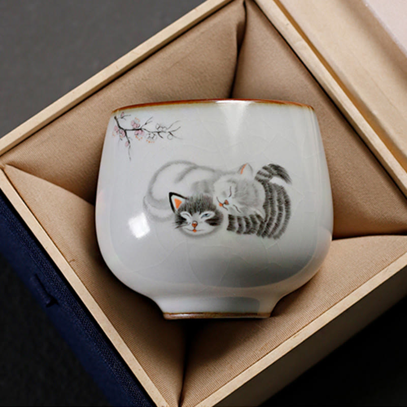 Buddha Stones Tazza da tè Kung Fu con rami di gatto carini e scatola regalo - Due gatti 5,8 cm*6 cm*120 ml - image 7