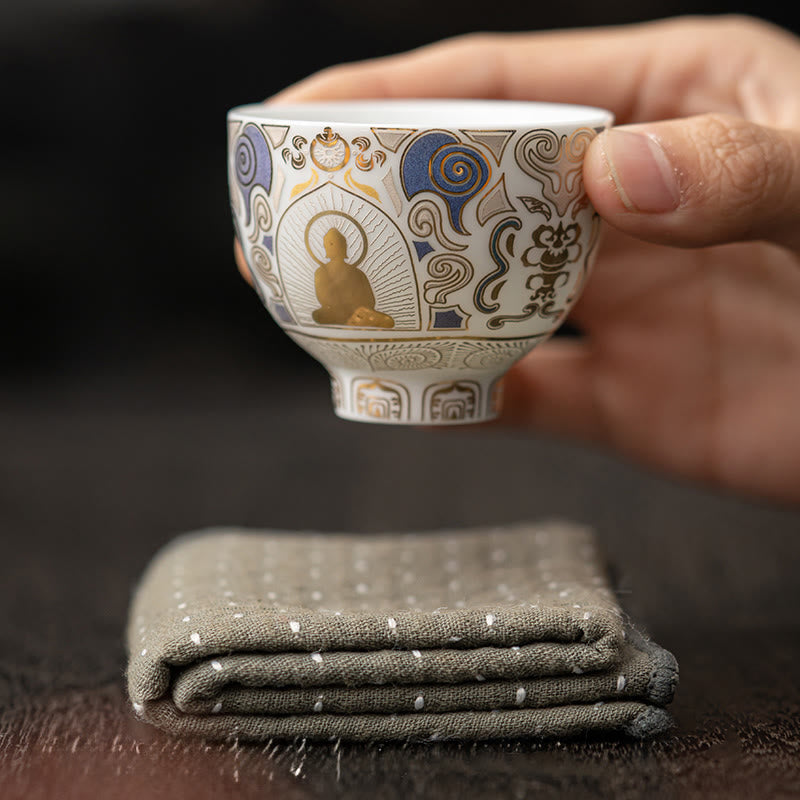Buddha Stones Thangka bianco Buddha Nuvole di buon auspicio Tazza da tè Tazza da tè Kung Fu - image 6