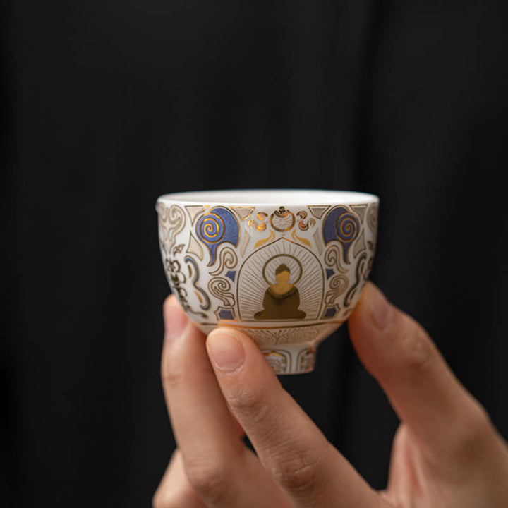 Buddha Stones Thangka bianco Buddha Nuvole di buon auspicio Tazza da tè Tazza da tè Kung Fu - image 2