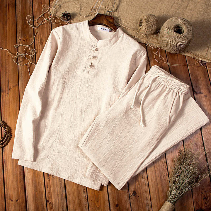 Set di abbigliamento da uomo con pantaloni e top a maniche lunghe color puro Buddha Stones - Mocassino - US/UK/AU44，EU54 (5XL) - image 0