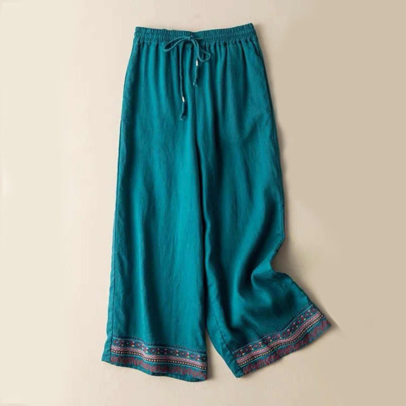 Pantaloni larghi in cotone con tasche da donna, a righe bohémien semplici, con Buddha Stones - Ciano scuro - US14, UK/AU18, EU46 (4XL) - image 0