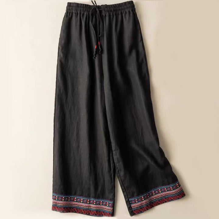 Pantaloni larghi in cotone con tasche da donna, a righe bohémien semplici, con Buddha Stones - Nero - US14, UK/AU18, EU46 (4XL) - image 2