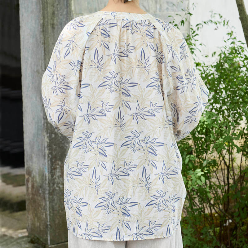 Maglietta da donna a maniche lunghe con motivo a tacche, motivo Buddha Stones, blu e beige, per anziani - image 2