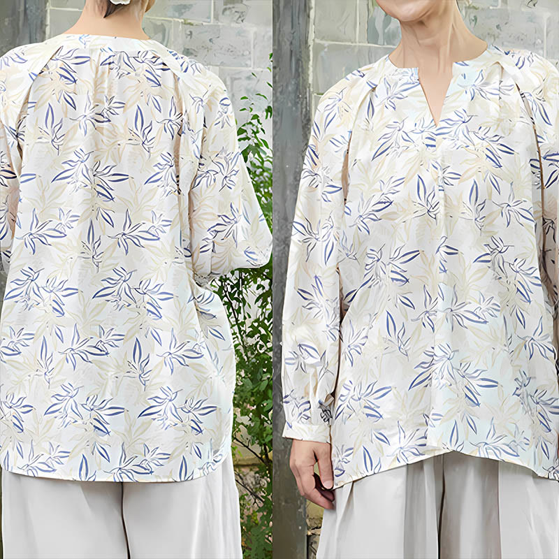 Maglietta da donna a maniche lunghe con motivo a tacche, motivo Buddha Stones, blu e beige, per anziani - image 10