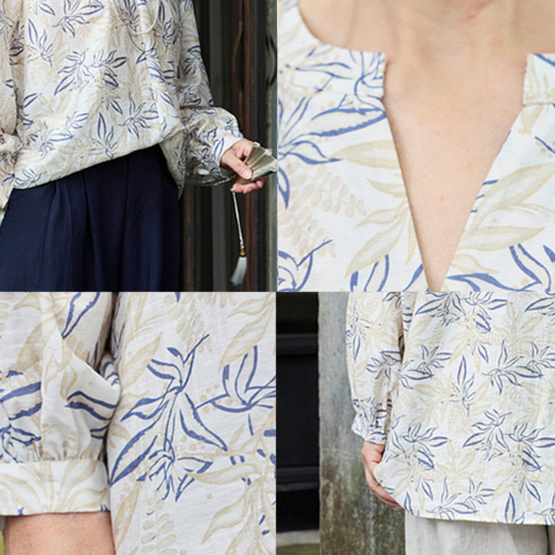 Maglietta da donna a maniche lunghe con motivo a tacche, motivo Buddha Stones, blu e beige, per anziani - image 12