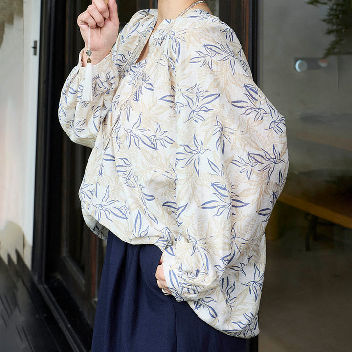Maglietta da donna a maniche lunghe con motivo a tacche, motivo Buddha Stones, blu e beige, per anziani - image 17