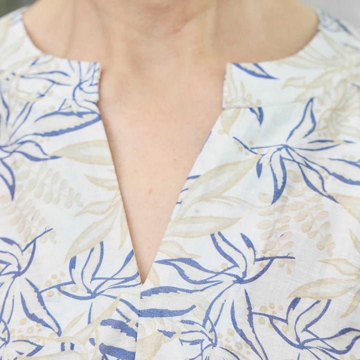 Maglietta da donna a maniche lunghe con motivo a tacche, motivo Buddha Stones, blu e beige, per anziani - image 7