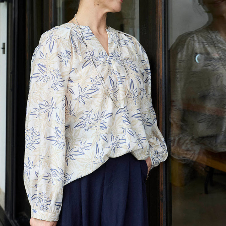 Maglietta da donna a maniche lunghe con motivo a tacche, motivo Buddha Stones, blu e beige, per anziani - image 15