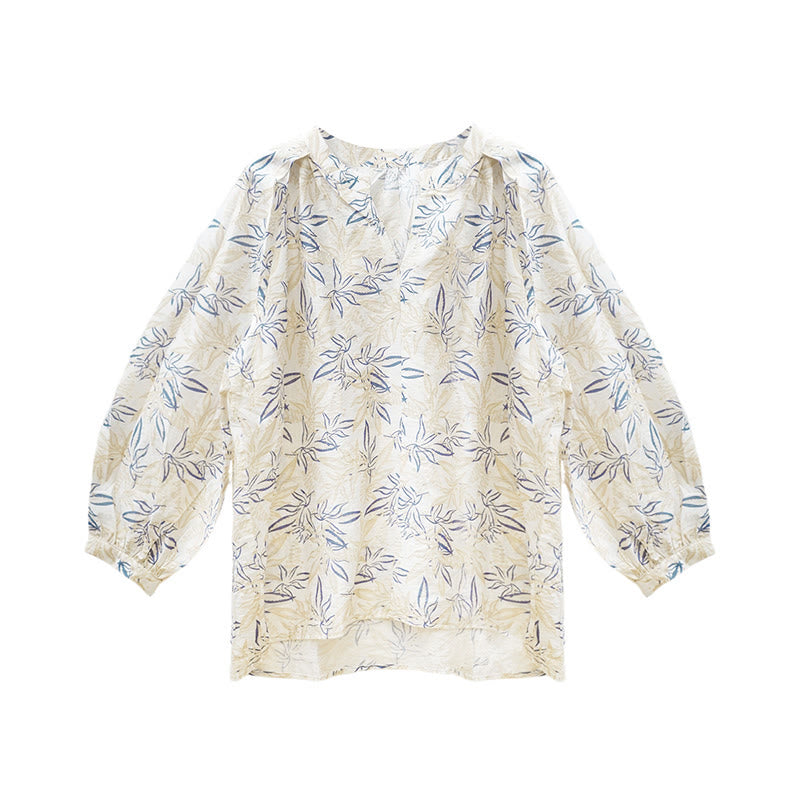 Maglietta da donna a maniche lunghe con motivo a tacche, motivo Buddha Stones, blu e beige, per anziani - image 5